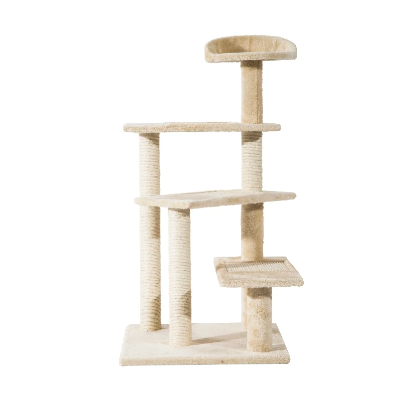 PawHut Árvore arranhador para gato com poste cama plataforma com cobertor veludo de sisal 50x50x100cm bege