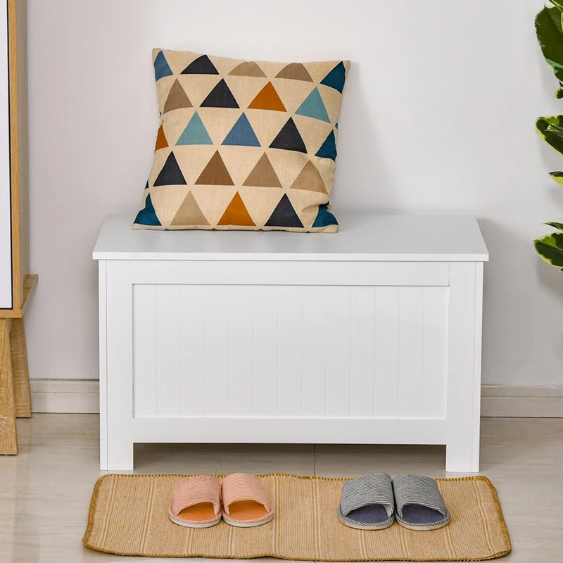 HOMCOM Baú de Armazenamento de Madeira Baú de Arrumação com Dobradiça de Segurança Carga Máxima 20 kg 81x40x46 cm Branco