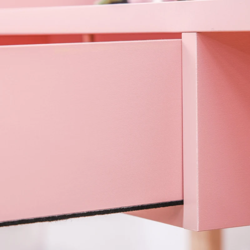 HOMCOM Toucador Vintage com Espelho Redondo Mesa de Maquilhagem com Gaveta e Pés de Madeira Inclinadas para Dormitório 76x48x123,5cm Rosa