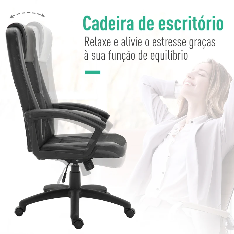 Vinsetto Cadeira de Escritório Giratória com Altura Ajustável Função Basculante Apoio para os Braços e Encosto Alto 64x65x113-123 cm Preto