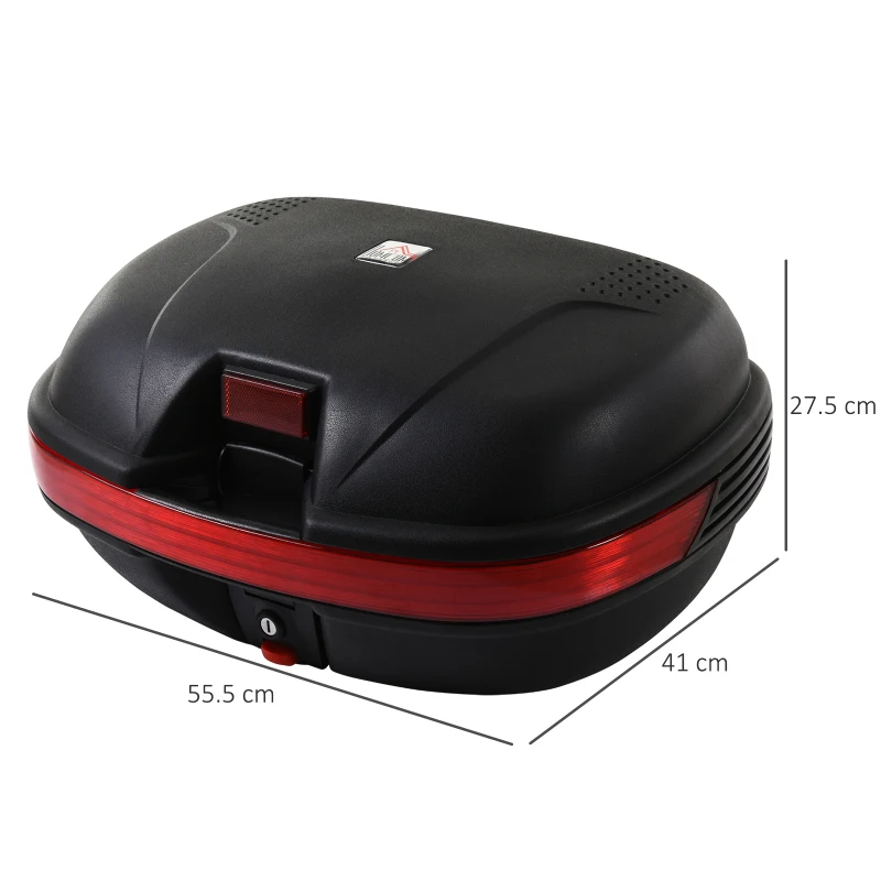 HOMCOM Mala para Motocicleta Mala para Mota Capacidade de 43L com Fechadura e 2 Chaves 55,5x41x27,5 cm Preto e Vermelho
