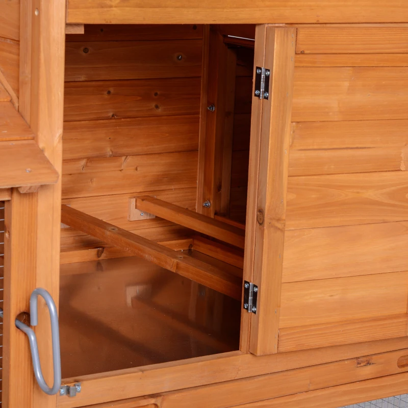 PawHut Galinheiro de Madeira Exterior Gaiola para Galinhas Animais Pequenos com Teto Abatível Caixa Ninho Bandeja Rampa 2 Rodas e 2 Poleiros 213x91x122 cm Madeira