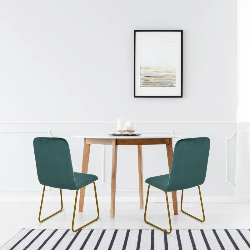 HOMCOM Conjunto de 2 Cadeiras de sala de jantar com pernas de metal em estilo art deco 44,5x59,5x91cm Verde