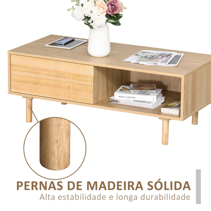 HOMCOM Mesa de Centro Moderna Mesa de Centro com 2 Compartimentos para Sala de Estar 110x50x41,5cm Madeira Natural