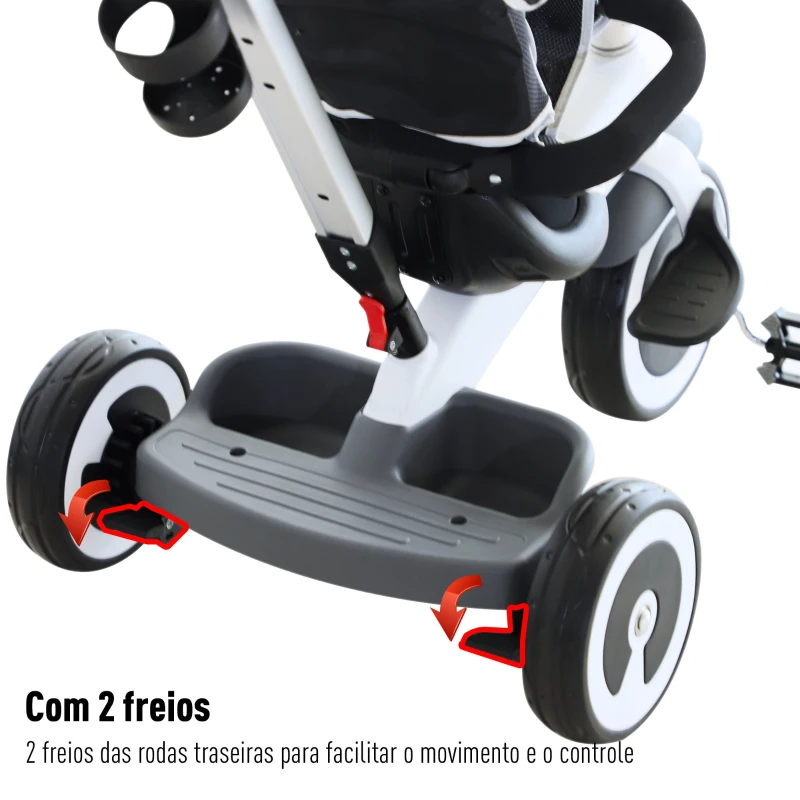 HomCom® Triciclo para bebê 4 em 1 Trolley Trike Bicicletas para crianças + 18 meses evolutivo Capuz de barra destacável cinza