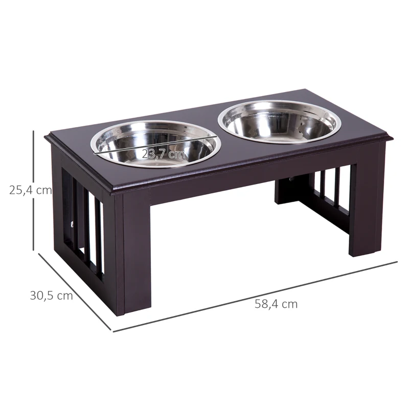 PawHut Comedouro Elevado para Cães com Suporte e 2 Tigelas Amovíveis de Aço Inoxidável 58,4x30,5x25,4 cm Marrom