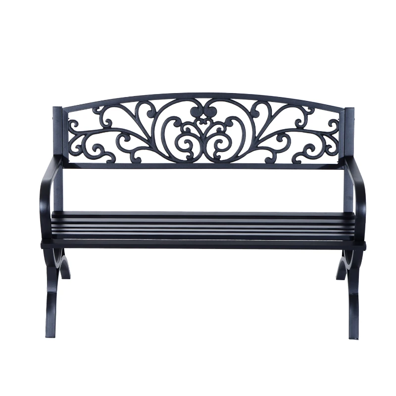 Outsunny Banco de jardim de 2 lugares Banco de terraço de ferro com design clássico 127x60x85cm Preto
