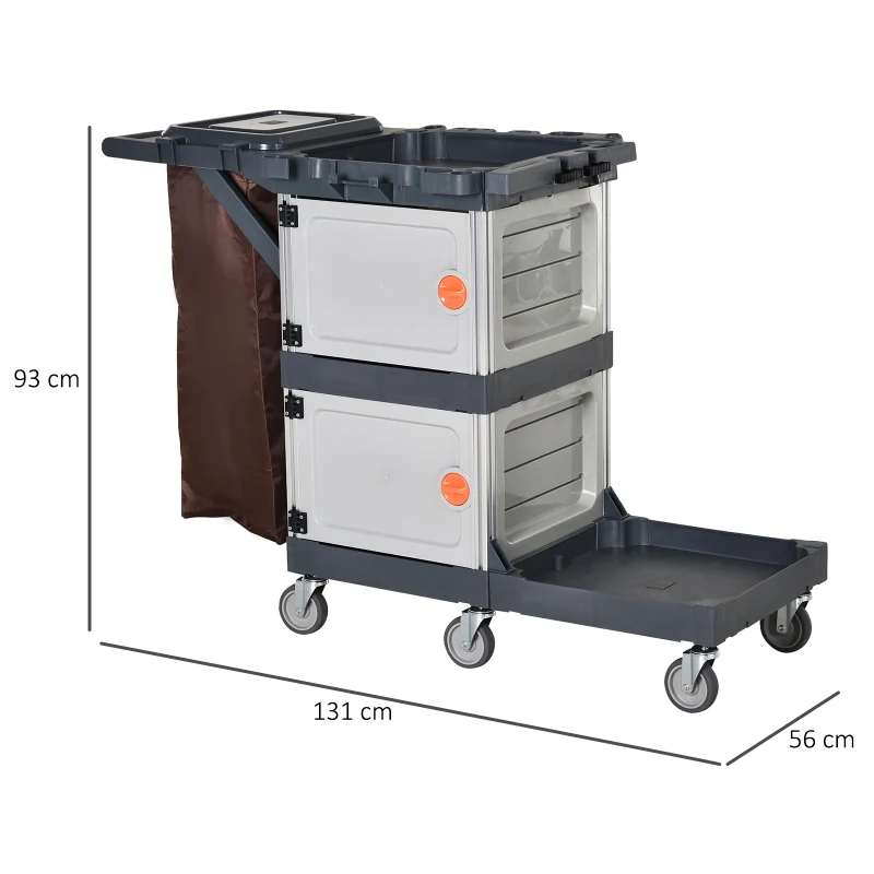 HOMCOM Carrinho de limpeza profissional com saco de lixo com rodas com tampa 131x56x93 cm