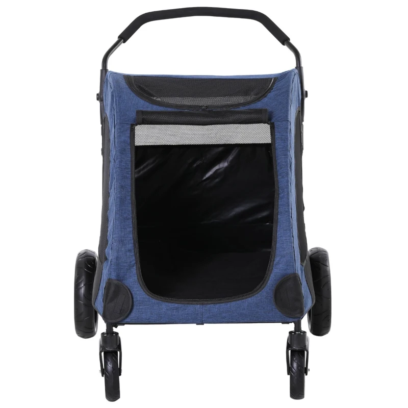 PawHut Carrinho para Animais de Estimação para Cães Gatos 4 Janelas Transpiráveis Boa Ventilação Porta Grande Almofada Removível 98x82x110cm Azul