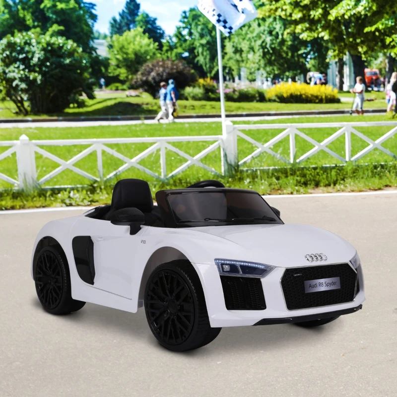 HOMCOM Carro Elétrico para Crianças acima de 3 anos Audi R8 com Controle a Distância MP3 USB Luzes e Sons Abertura da Porta 123x71x49cm Carga 30kg Branco