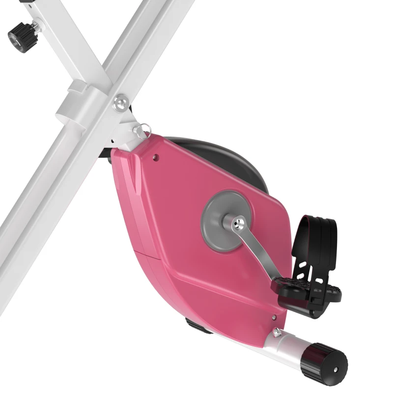 HOMCOM Bicicleta ergométrica profissional dobrável com 8 níveis de resistência magnética Assento com Altura Ajustável Aço 43x97x109 cm Rosa
