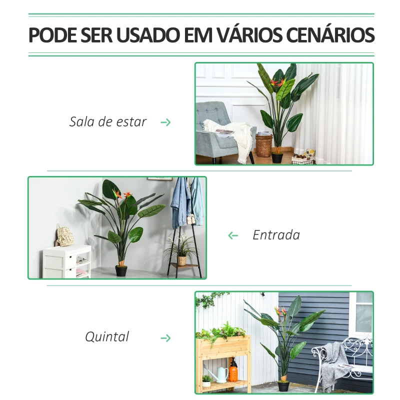 Outsunny Planta Artificial Ave do Paraíso com Vaso Strelitzia Reginae Sintética com 13 Folhas e 2 Flores Ø18x155 cm Verde e Vermelho