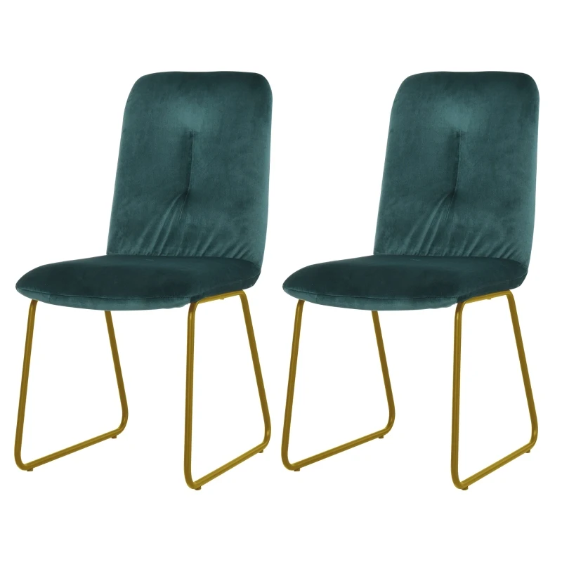 HOMCOM Conjunto de 2 Cadeiras de sala de jantar com pernas de metal em estilo art deco 44,5x59,5x91cm Verde