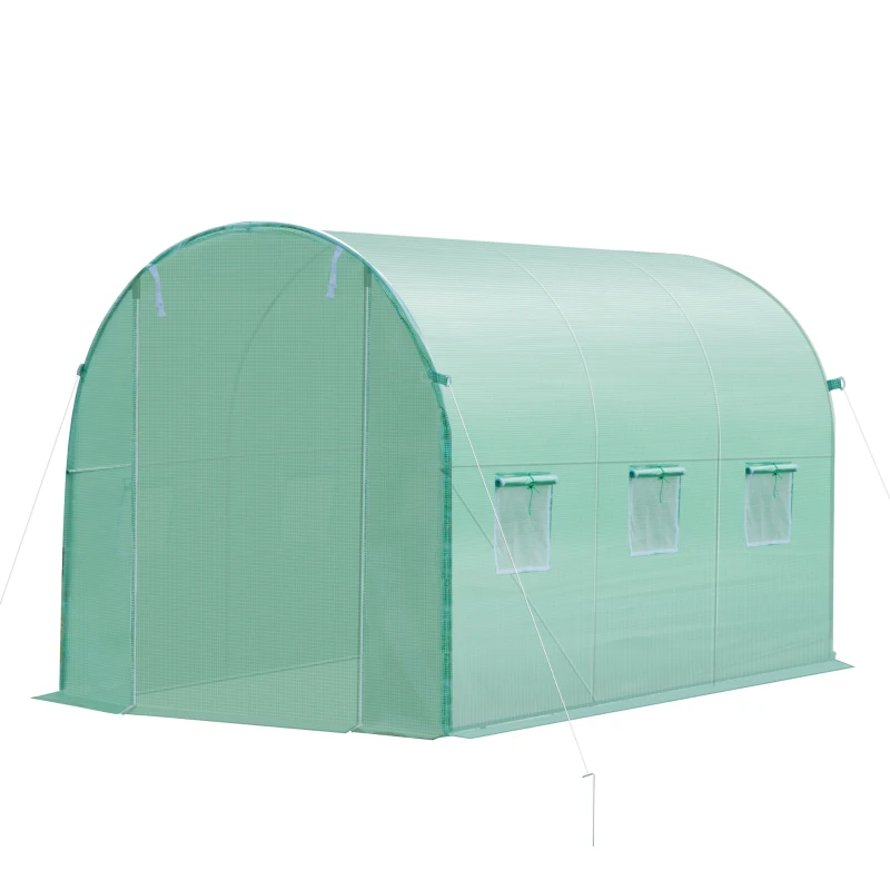 Outsunny Cobertura de Estufa com 6 Janelas e Porta para Jardim Anti-UV PE 300x200x200 cm Verde