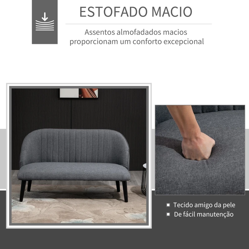 HOMCOM Sofá de 2 lugares com encosto alto e pernas de madeira Desenho elegante 114x57x70 cm cinza