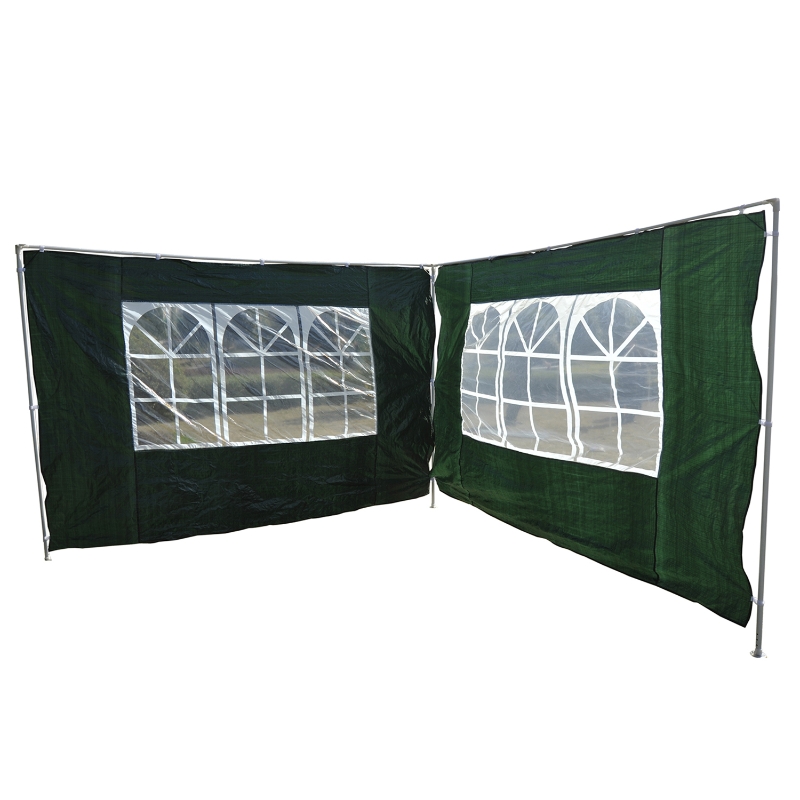 Outsunny Conjunto de 2 Paredes Laterais para Tendas de 3x3m e 3x6m Paredes Laterais para Tendas com Janelas Transparentes 293x193cm Verde Escuro