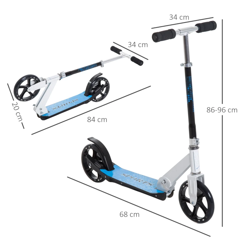 HOMCOM Trotinete para Crianças Scooter Dobrável Guiador Regulável Quadro Alumínio Leve e Estável Carga 100kg Branca - 68x34x60-73,5cm