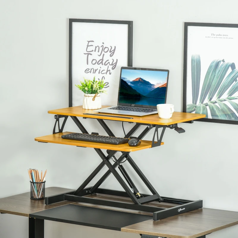 Vinsetto Suporte Elevador para Computador com Altura Ajustável Bandeja para Teclado e Suporte para Tablet Removível Elevador a Gás 80x40x13,5-51cm Madeira Natural
