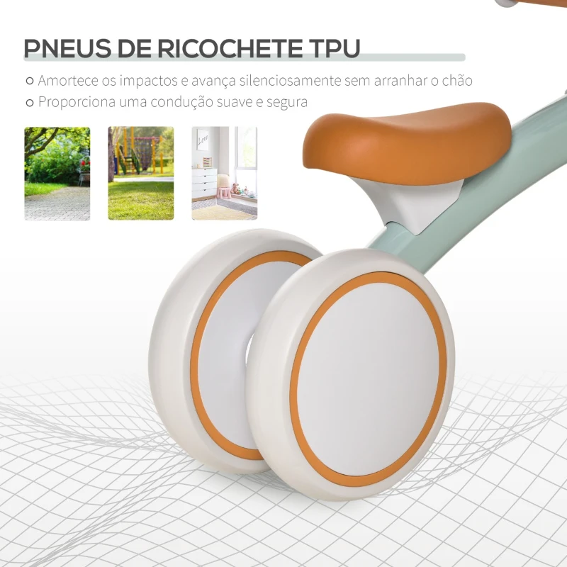 HOMCOM Bicicleta sem Pedais para Crianças de 1-3 Anos Bicicleta de Equilíbrio com 3 Rodas Silenciosas Carro Andador de Bebé 60x24x37cm Marrom
