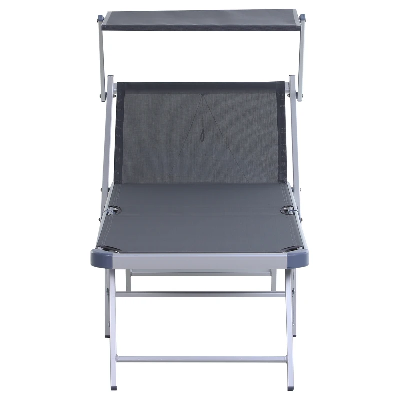 Outsunny Espreguiçadeira Dobrável e Reclinável com Toldo Ajustável em Ângulo Espreguiçadeira para Jardim Terraço Campismo Exterior 169x72x55-72cm Cinza