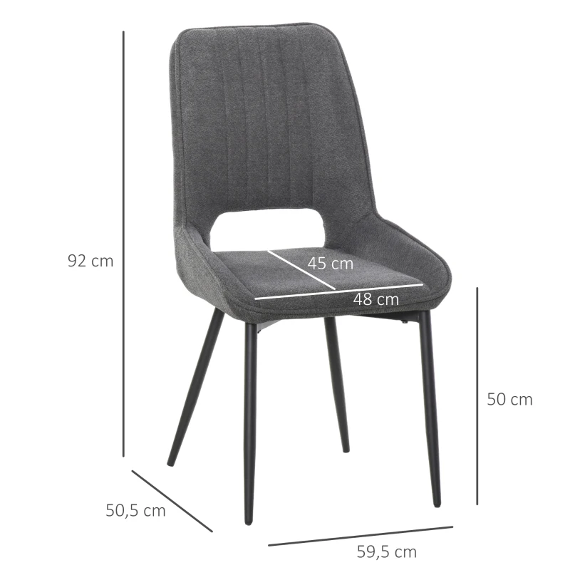 HOMCOM Conjunto de 2 Cadeiras de Sala de Jantar Estofadas em Linho Transpirável com Assento e Encosto Acolchoados Pés de Metal 59,5x50,5x92cm Cinza