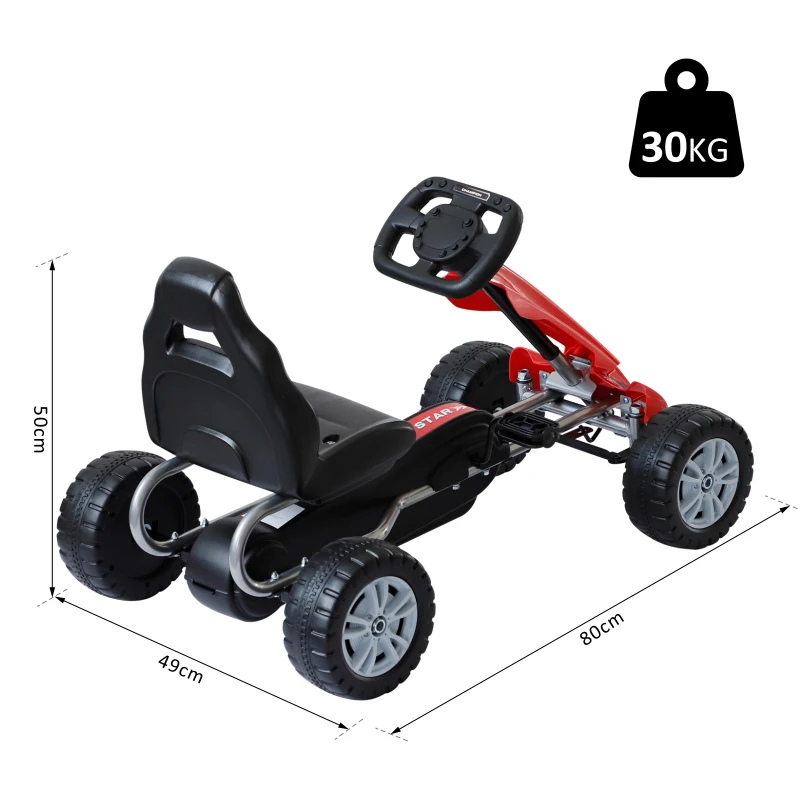 HOMCOM   Carro de pedal  Corrida de Kart   com Assento Ajustável para Crianças 3-8 Anos de Carga 30kg Brinquedo Ao Ar Livre 80x49x50 cm Aço