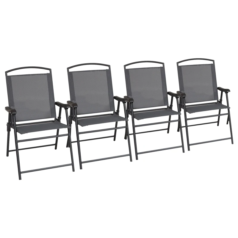 Outsunny Conjunto de jantar de jardim de 5 peças Cadeiras e mesas dobráveis com orifício para guarda-sol cinza e preto