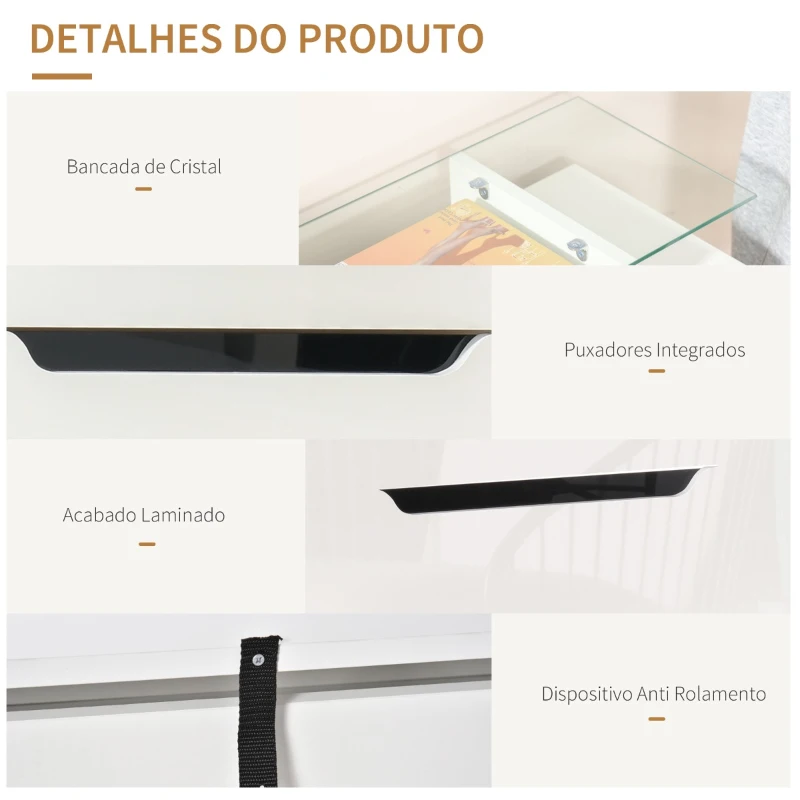 HOMCOM Móvel Sapateira de 2 Portas Sapateira Estreito para 16 Pares de Sapatos com Gaveta Prateleira Aberta e Bancada de Vidro para Corredor Entrada 89x23x96cm Branco