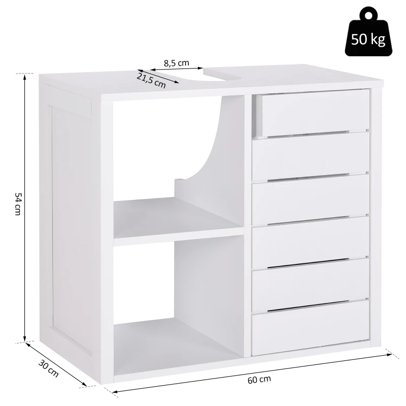 kleankin Móvel para Lavatório Pousar Suspenso com 2 Prateleiras Abertas e Armário com Prateleira Ajustável 60x30x54 cm Branco