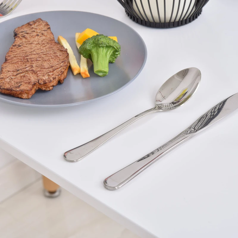 HOMCOM Mesa de Sala de Jantar Estilo Nórdico Mesa de Cozinha com Pés de Madeira de Faia Estrutura de Metal 120x60x75 cm Branco