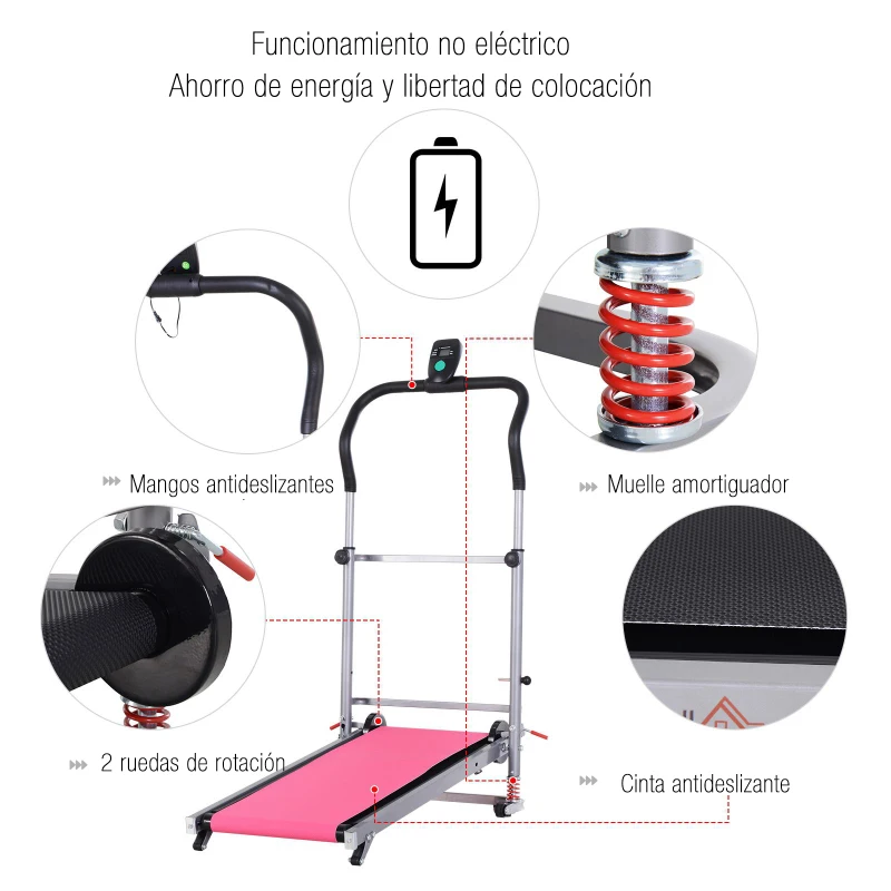 HOMCOM Esteira Portátil Manual Esteira Dobrável Tela LCD 2 Ângulos reclináveis Carga 110kg Altura 112-129cm Vermelho