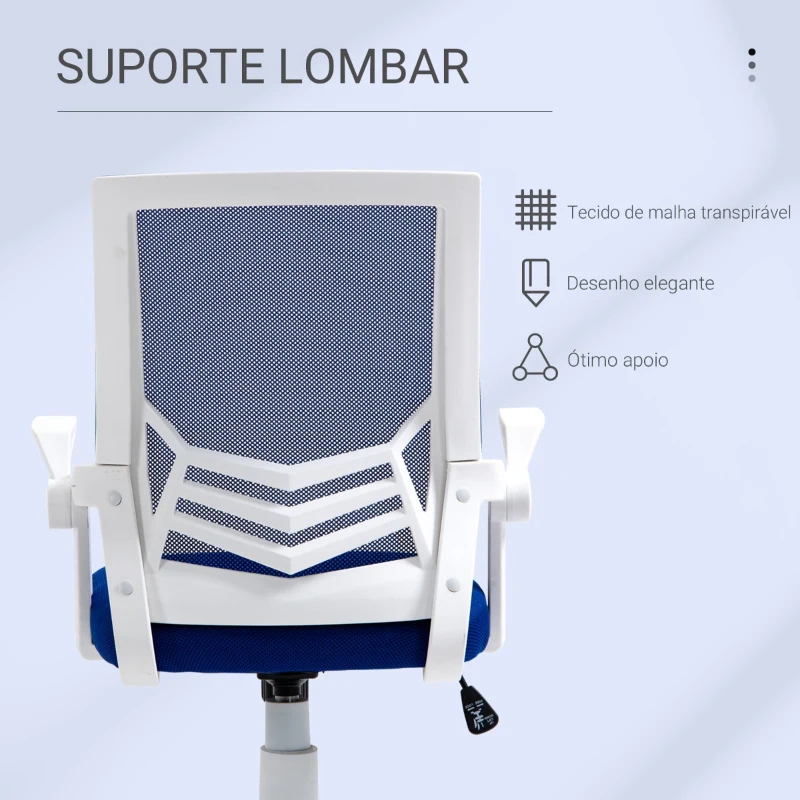 Vinsetto Cadeira de Escritório Ergonômica Giratória com Altura Ajustável Apoio para os Braços Dobrável Suporte Lombar e Encosto Transpirável 62,5x55x94-104cm Azul