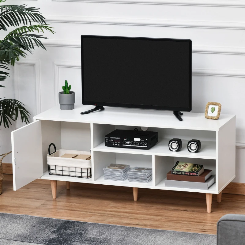 HOMCOM Móvel de TV para Televisores de até 60” Móvel de Sala de Estar Moderno com Armário 3 Compartimentos 120x40x55cm Branco