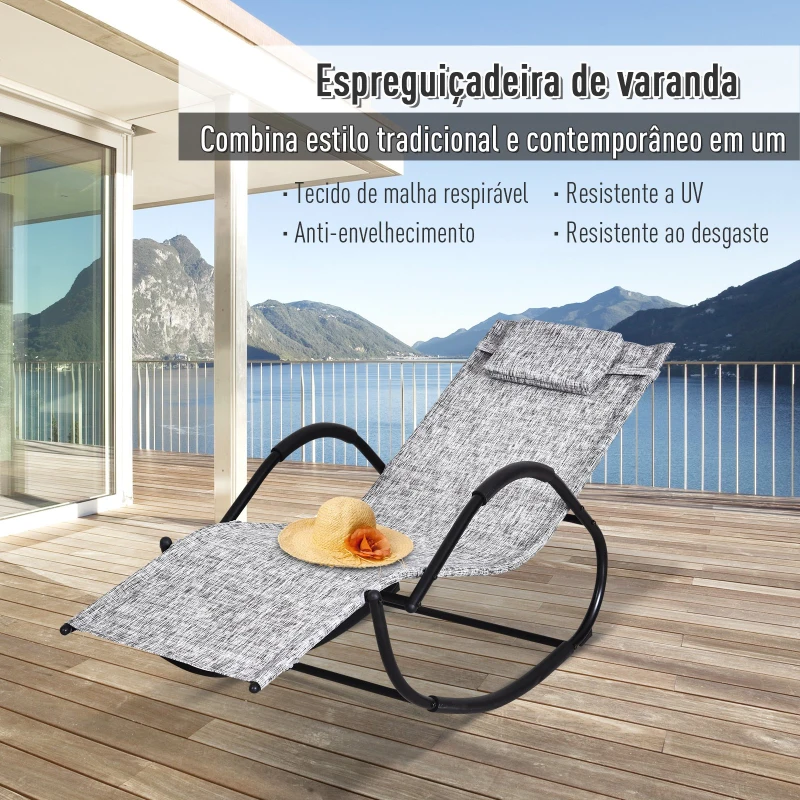Outsunny Espreguiçadeira de Balanço de Jardim com Apoio para os Braços Almofada para a Cabeça Removível 160x61x79cm Cinza