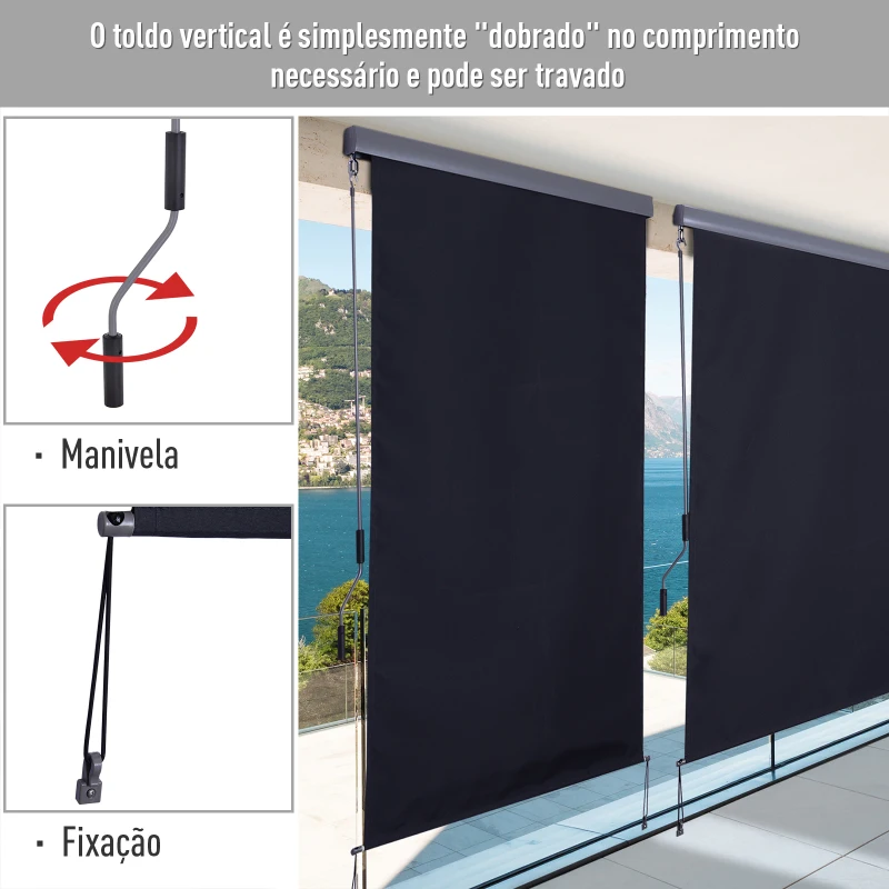 Outsunny Toldo Vertical Enrolável 140x250 cm com Manivela Proteção UV para Interior Exterior Varanda  Cinza