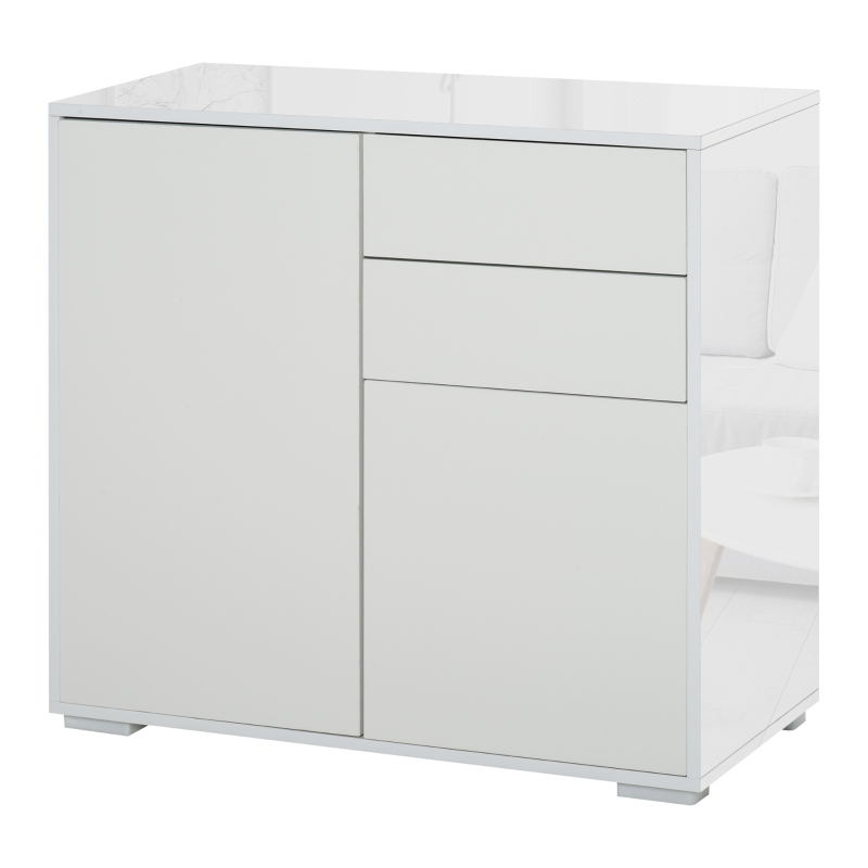 HOMCOM Aparador Auxiliar com 2 Portas 2 Gavetas e Prateleira Ajustável Abertura a Pressão Móvel Organizador de Armazenamento para Dormitório Sala de Estar 79x36x74cm Branco