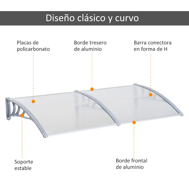Outsunny Alpendre para Portas e Janelas com Proteção contra Sol e Chuva - 200 x 100 x 28 cm