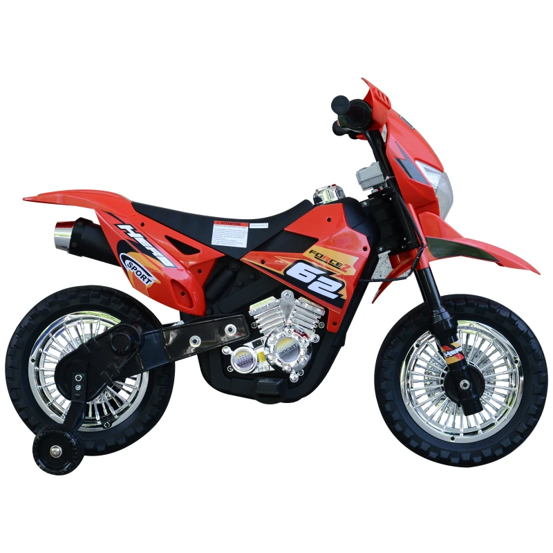 HOMCOM Mota Elétrica Infantil Motocicleta Elétrica para Crianças acima de 3 Anos com Luzes Música e Rodas de Apoio 109x52,2x70,5cm Vermelha