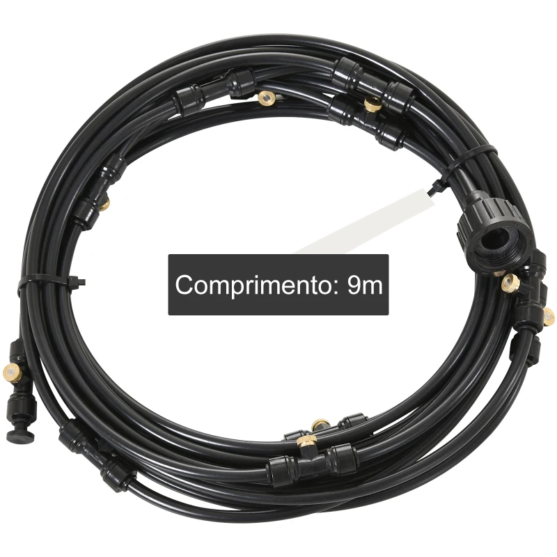 Outsunny Nebulizador de Água para Jardins Sistema de Resfriamento por Nebulização para Pátio Jardim Ar Livre 9m Preto