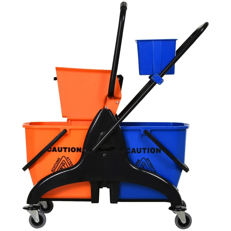 HOMCOM Balde de Esfregona com Capacidade de Balde Dupla Espremedor 26L 78x45x95 cm Laranja e Azul