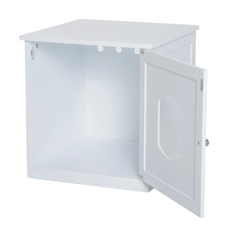 PawHut Casa para Gatos com Desenho 2 em 1 Casa para Animais de Estimação e Caixa de Areia com Porta com Fechadura Magnética 51x48x51cm Branco