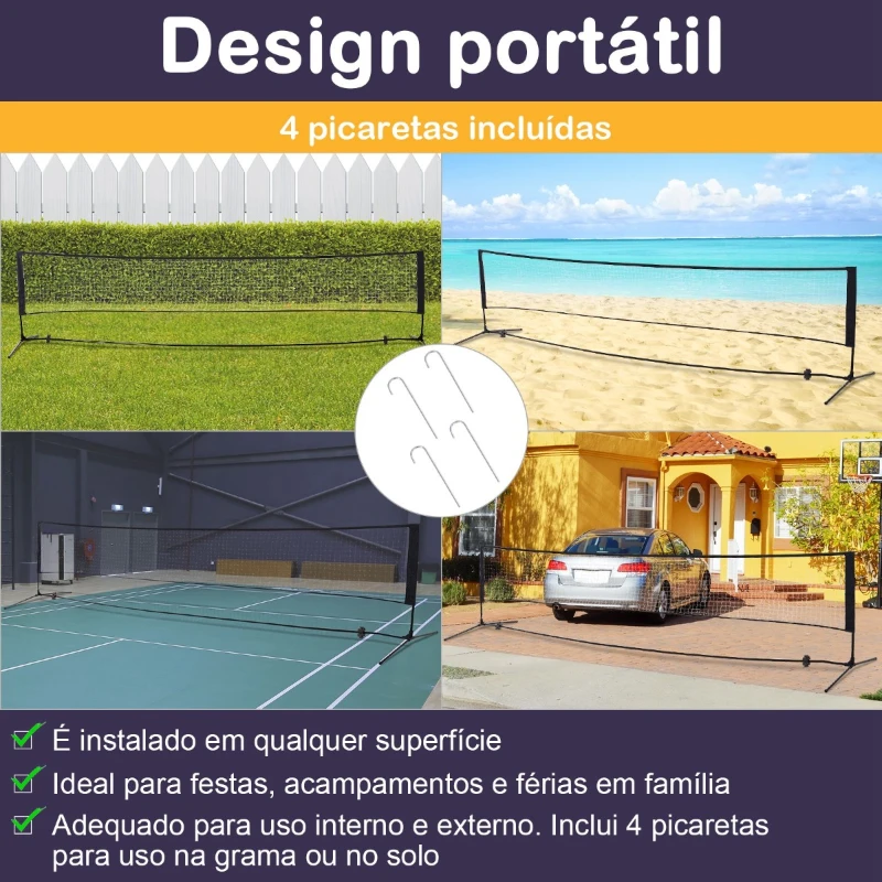 HOMCOM Conjunto de Rede de Badminton de Vôlei Portátil com Saco Altura Ajustável 94-158cm para Interior ou Exterior