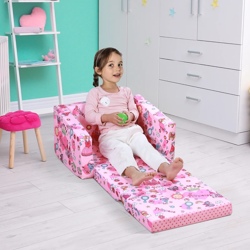 HOMCOM Poltrona Infantil para Crianças Acima 12 meses Assento extensível acolchoado rosa