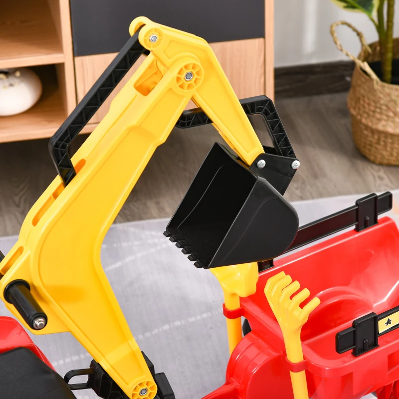 HOMCOM Trator de pedais para crianças acima de 3 anos com reboque e pá frontal 179x42x59 cm Vermelho