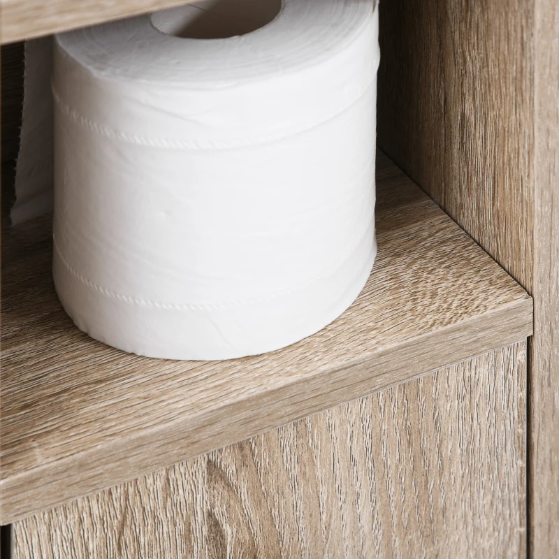 kleankin Armário de Casa de Banho para Espaço Reduzido com Rodas Prateleiras Abertas Armário e Gaveta 18x30x68,5 cm Madeira