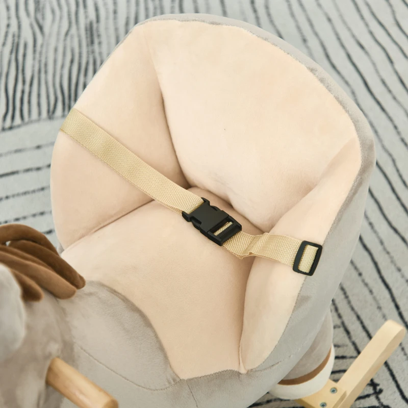 HOMCOM Baloiço Infantil em Forma de Burro para Bebés 18-36 Meses com Som Cinto de Segurança Apoio para os Pés 61x34x58 cm Cinza