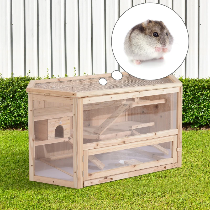 PawHut Gaiola de Madeira para Hámster Gaiola para Roedores e Animais Pequenos de 3 Níveis 115x60x55 cm Madeira