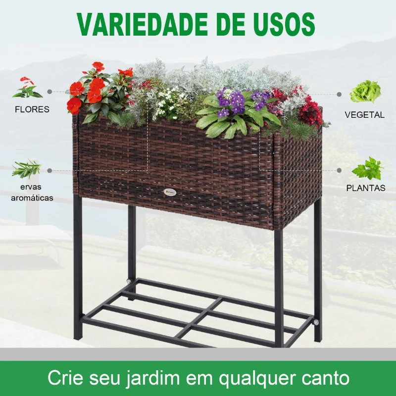 Outsunny Suporte para Vasos de Plantas Exterior para Horta Vertical Mesa de Cultivo Retangular sem Fundo com Prateleira e Pés Elevados para Terraço Pátio 70x30x70cm Marrom