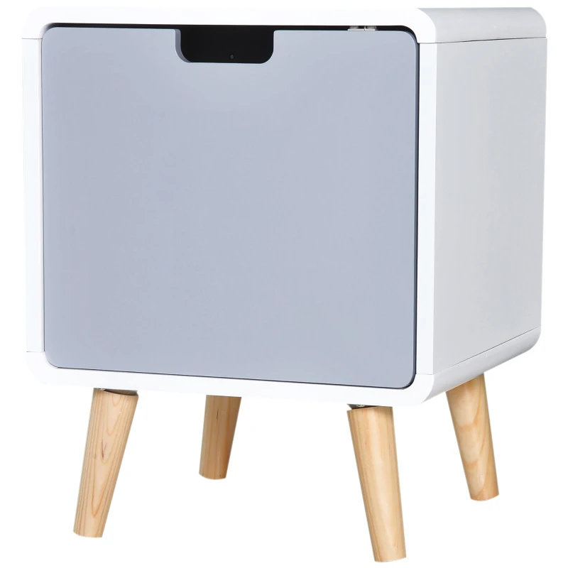 HOMCOM Mesa-de-cabeceira de Madeira com 1 Gaveta Cómoda Mesa Móvel Quarto Armário Muita Arrumação 40x38x50 cm Branco