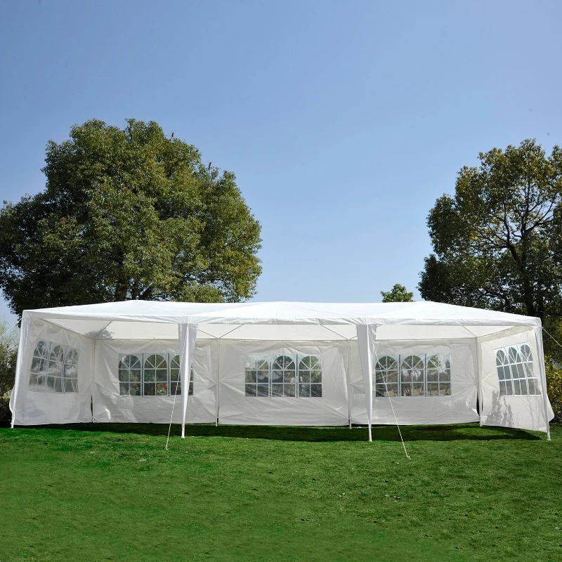 Tenda Destacável Outsunny Pavilhão de Gazebo - Branco - 90g / m2 Polietileno e Metal - 9x3x2,55 m